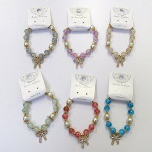 Bulk Wholesale Lot 12 Rhinestone Bow Charm Beaded Bracelets Assorted  # 3792 NEW